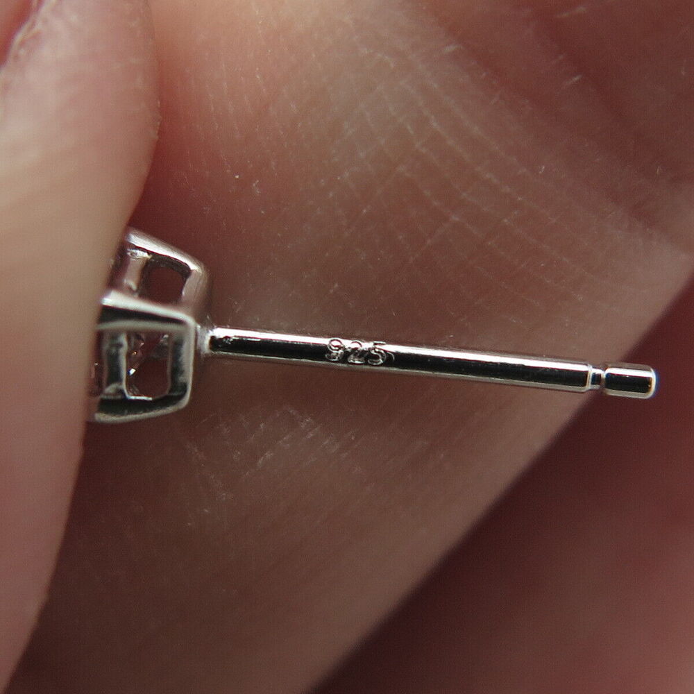 925 Sterling Silver Princess-Cut Shaped C Z Stud Earrings - Picture 8 of 9